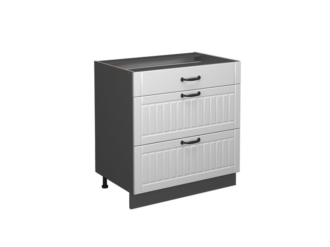 Móvel de cozinha VICCO Fame-Line, branco country, 80 cm com 3 gavetas, carvalho PA