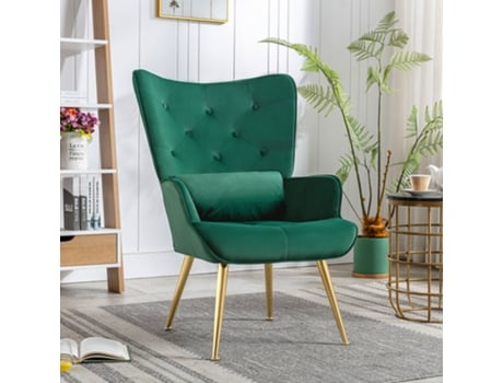Poltrona de veludo com pernas de metal dourado Lounge almofadas vintage Poltronas reclin?veis Poltronas estofadas Poltrona relax verde