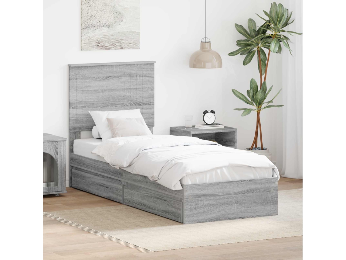 Vidaxl Cama Com Armazenamento Com Gaveta Cinza Sonoma 75 X 190 Cm