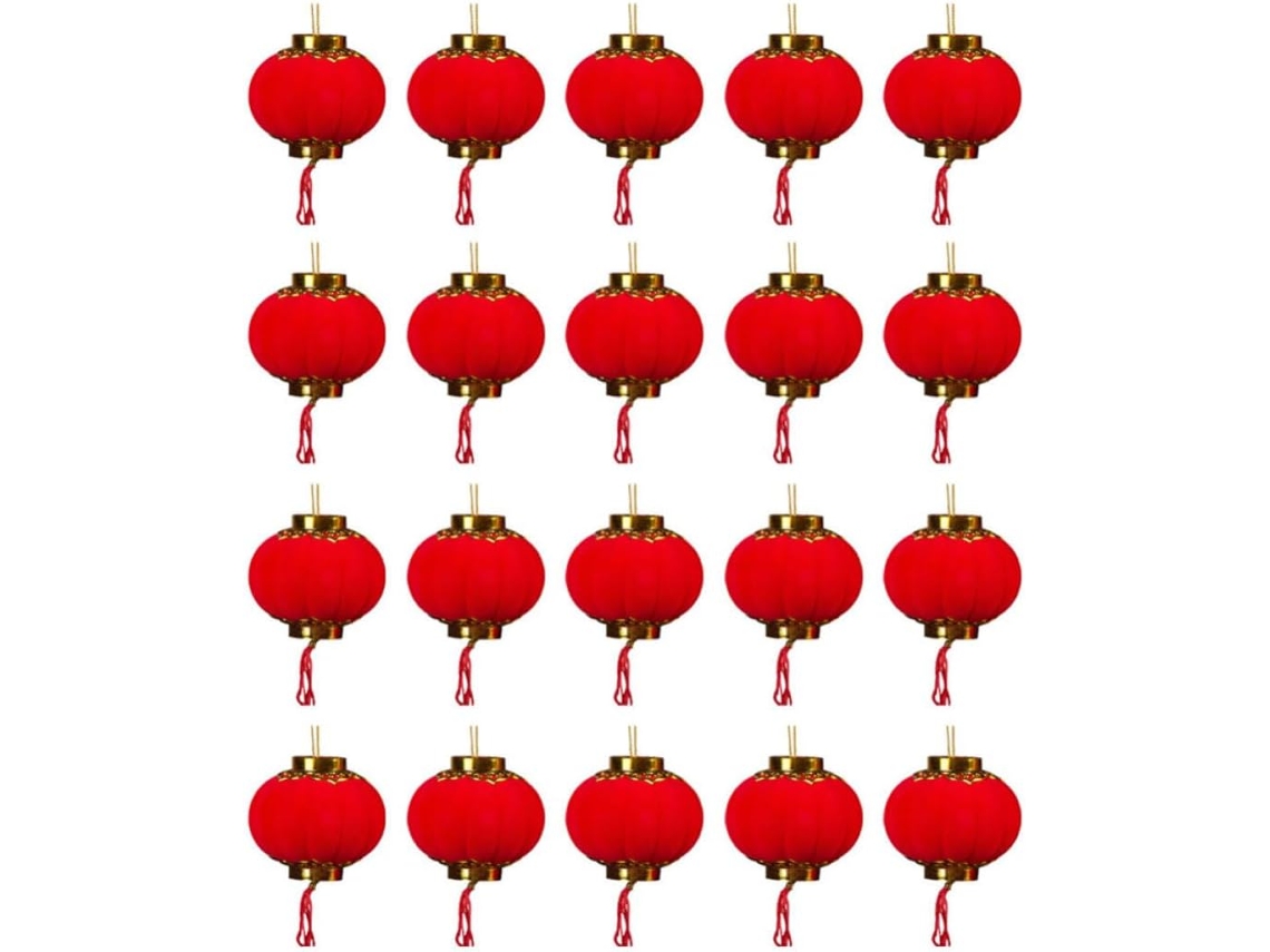 20 Lanternas Chinesas Vermelhas Pendurar Tecido Aveludado Fáceis Montar Desmontar Decoração Aconchegante GOKOCO