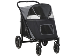 Carrinho Dobrável para Cão com 1 Cesta de Armazenamento 112x65x100 cm Cinza S/MARCA