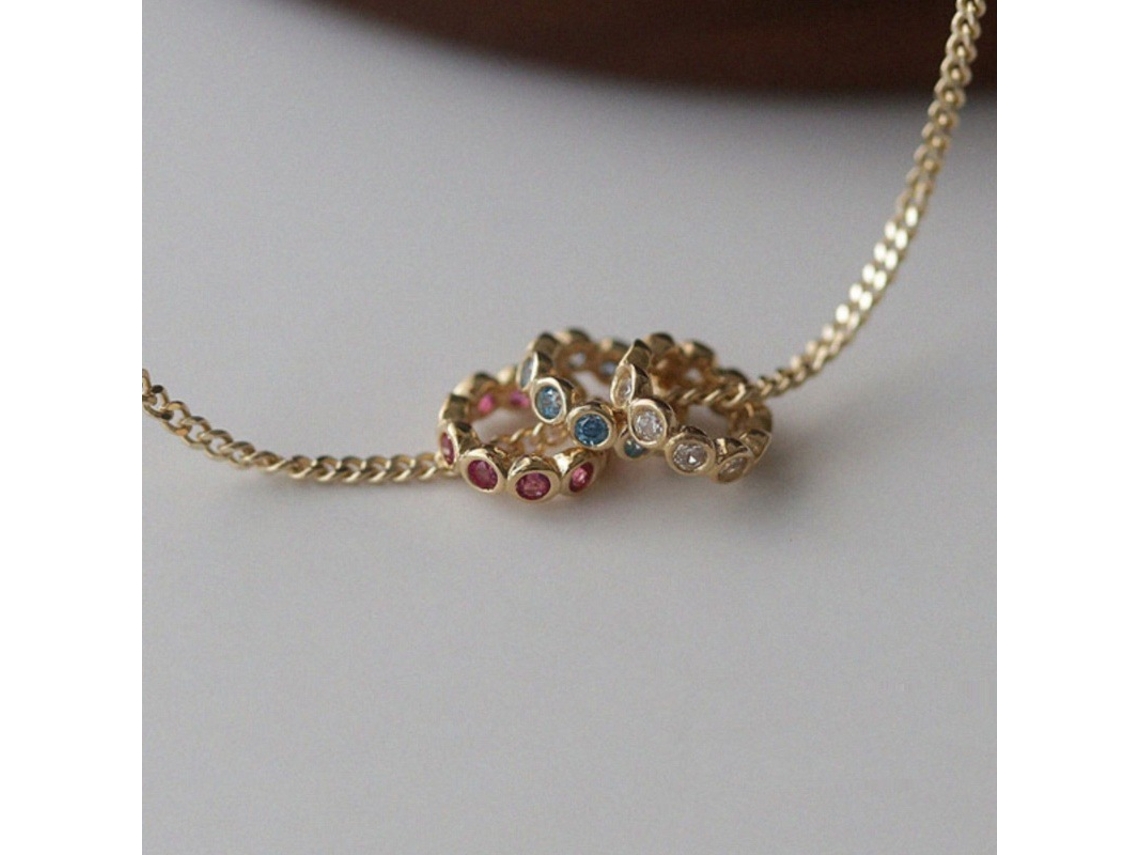 S925, Colar com Pingente Pequeno em Esferas Coloridas com Diamantes e Pedras de Jade, Personalizado e Versátil MDUG (prata Dourada)