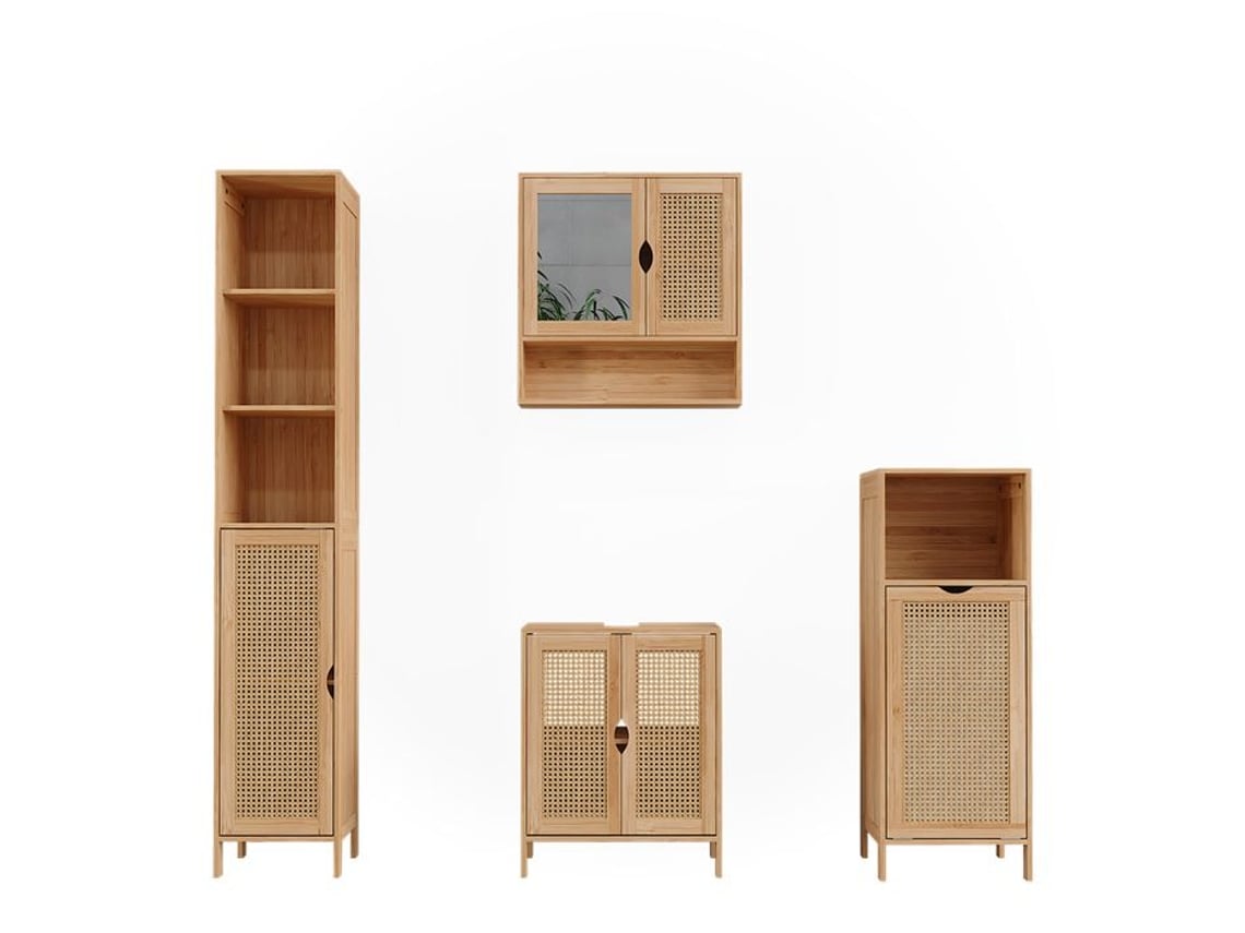 Conjunto De Móveis Para Banheiro Liora, 4 Peças, Bambu, Vicco