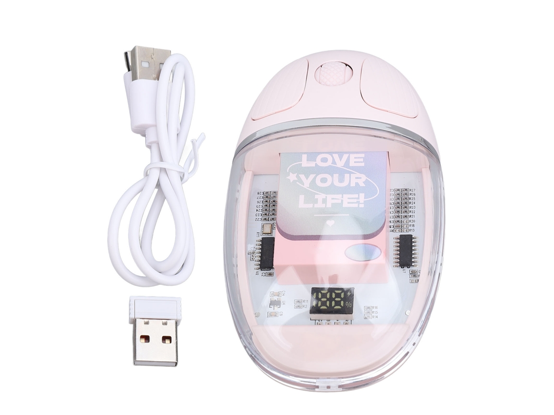 Mouse Transparente Para Escritório Bluetooth Sem Fio 2.4g Rosa