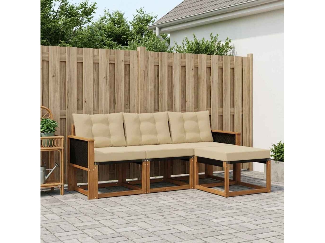 Vidaxl Conjunto De Sofás Para Exterior 4 Pcs Natural E Bege