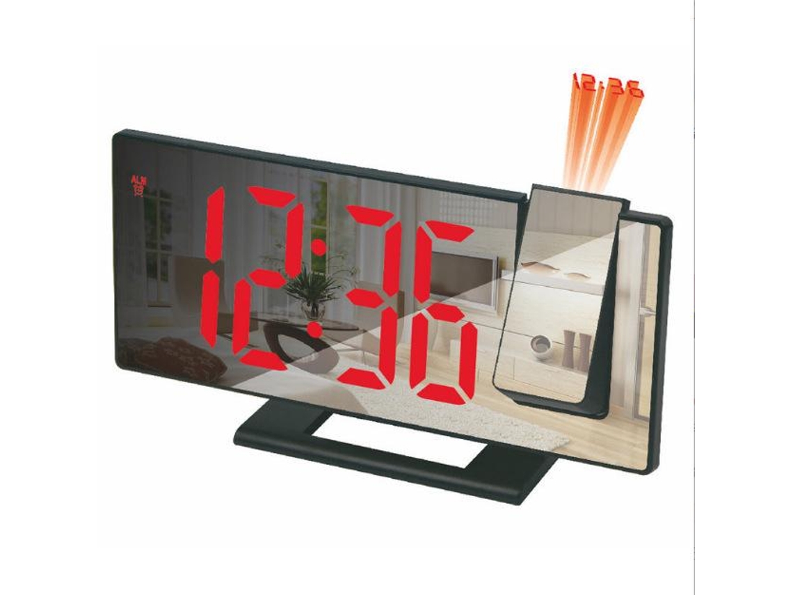 Despertador com Projetor, Despertador com Projeção de 180°, Relógio Digital com Tela Espelhada de Led, Porta Usb, Soneca, 4 Níveis de Brilh EHSTMIND
