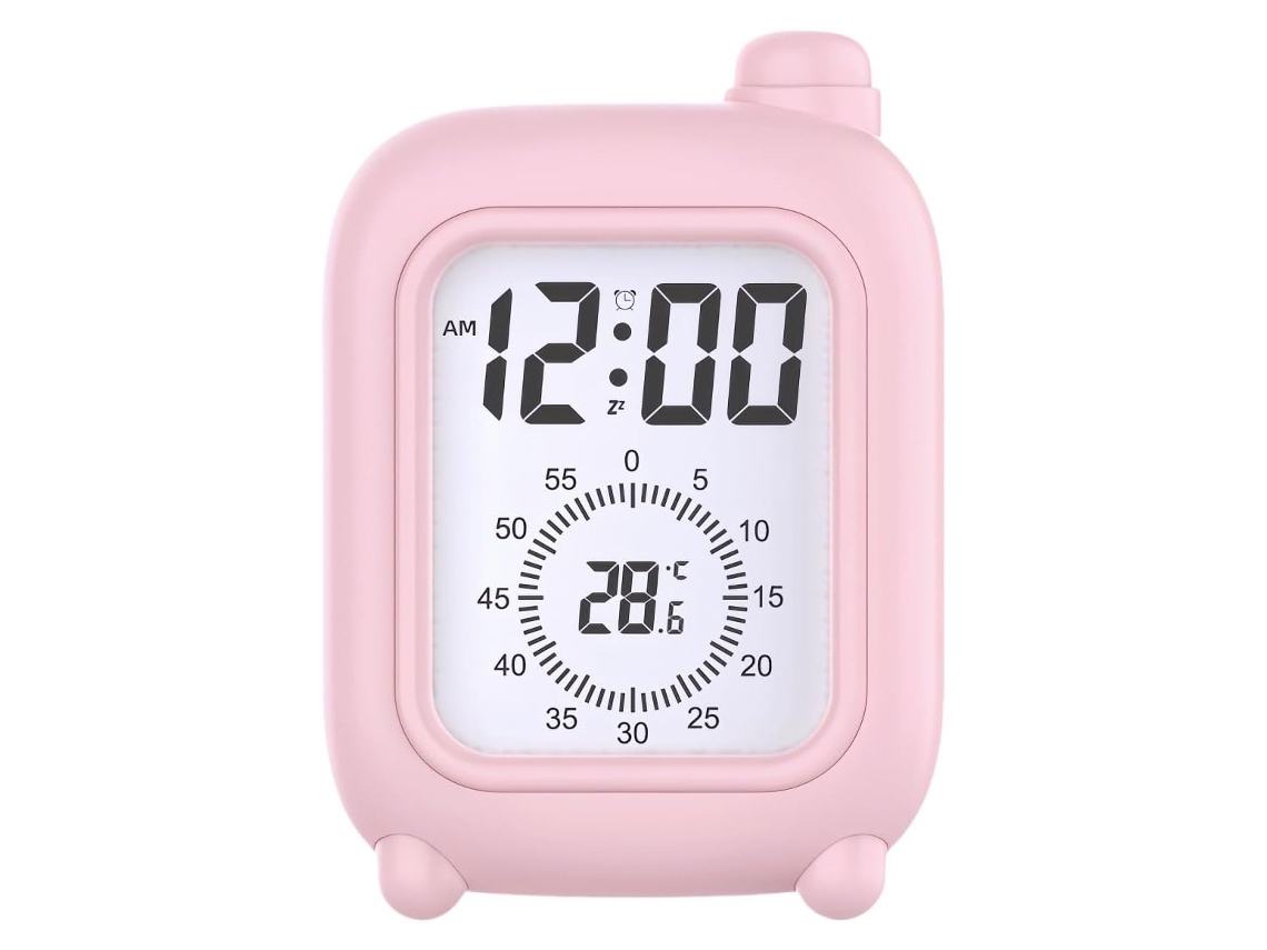 Relógio digital JIAPEI com visor de temperatura, temporizador, data e três níveis de brilho rosa