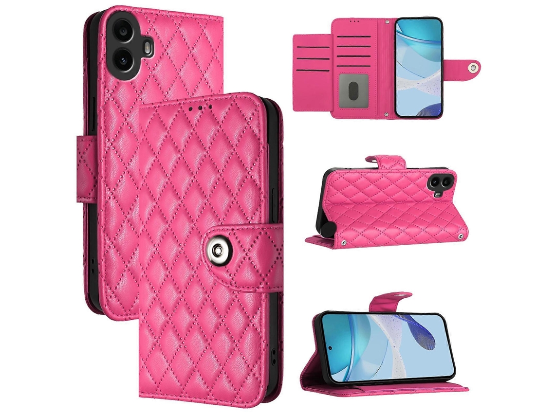 Capa De Celular Flip Em Couro Com Textura Rômbica E Cordão Para Celular Cmf Phone 1