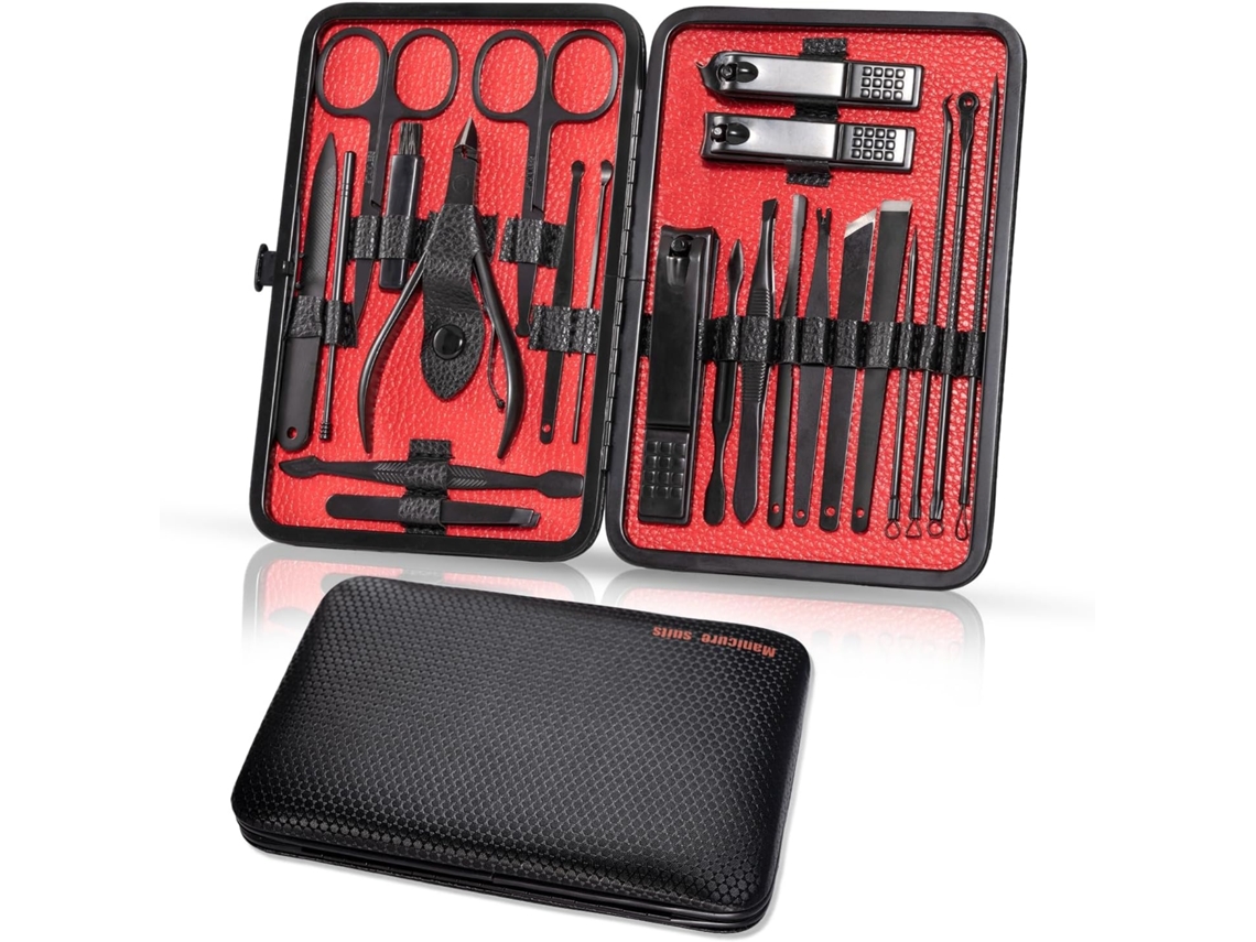 Lurelia Kit De Manicure E Pedicure 23 Peças, Em Aço Inoxidável, Portátil, Com Estojo, Cor Preto, Para Cuidados Pessoais
