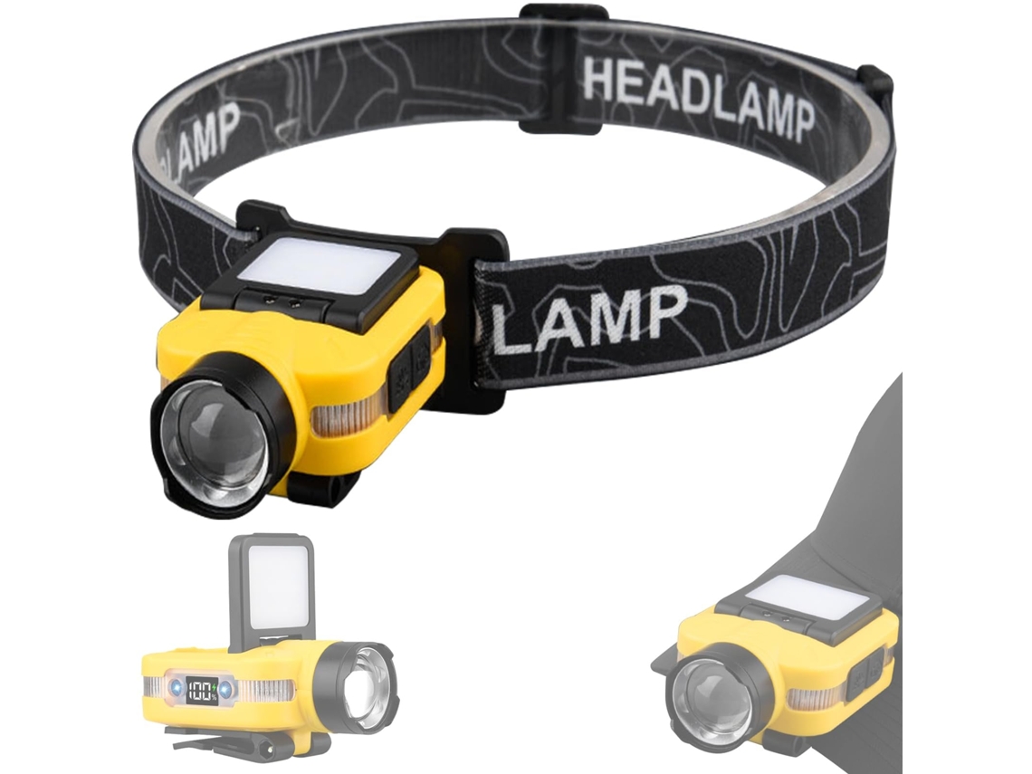 Farol Led Recarregável 400 Lumens, Clipe de Tampa, Mãos Livres Ajustável, para Capacete e Acampamento HALINUIA (amarelo)