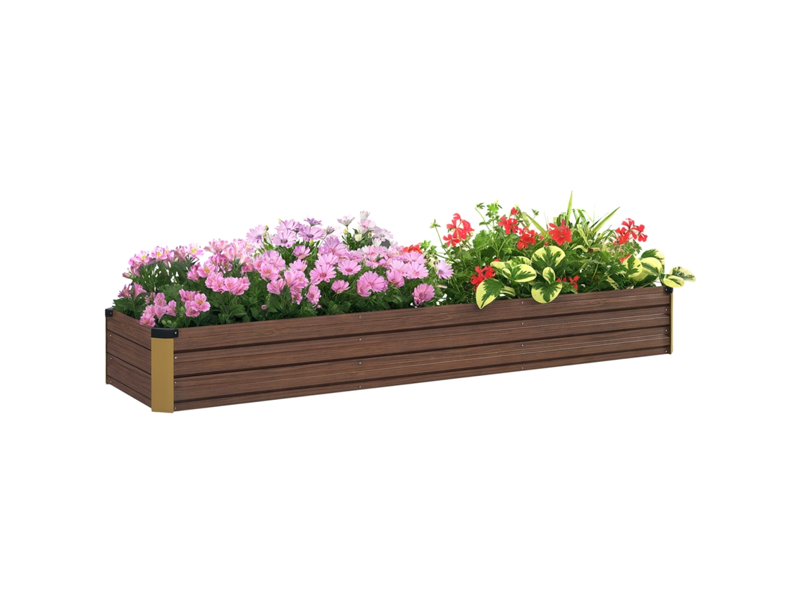 Floreira Elevada Em Metal De 405l Com Fundo Aberto, 240x60x30 Cm, Cor Madeira Escura