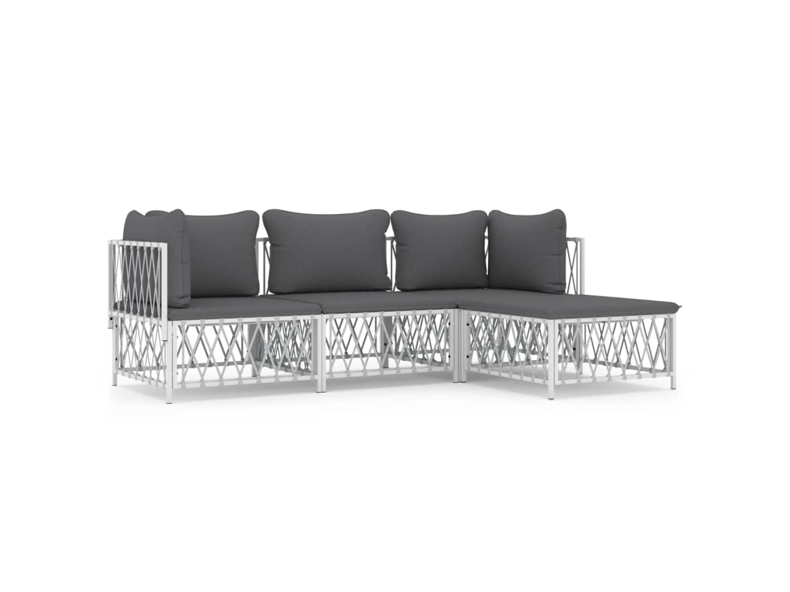Maison Exclusive - 4 Pcs Conjunto Lounge De Jardim Com Almofadões Aço Branco
