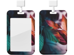 Porta-cartões Crachá com estampa floral, núcleos verticais, com cordão, camada plástica impermeável, ideal para cartões.