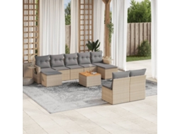 Vidaxl 10 Pcs Conjunto De Sofás P/ Jardim Com Almofadões Vime Pe Bege