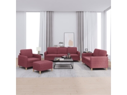 Vidaxl 4 Pcs Conjunto De Sofás Com Almofadões Tecido Vermelho Tinto