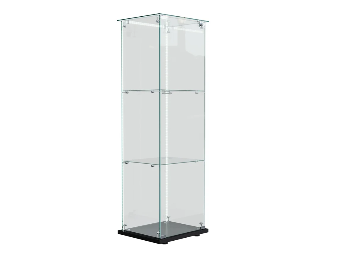 Vitrine De Vidro, Vitrine Independente, Mexus, Vitrine De Vidro Com 1 Porta E Faixa De Luz Led, 3 Níveis, 40x35x123cm
