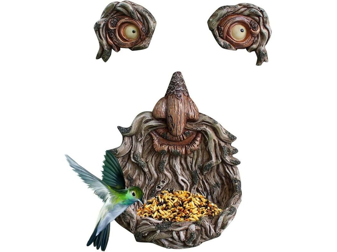 Decoración De Jardín Rostro De Árbol, Alimentador De Aves Resina Whimsical Para Árboles