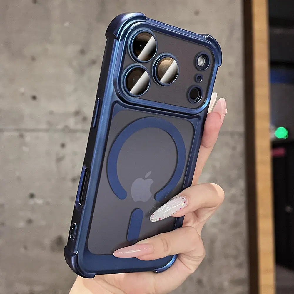 (iphone 14 Azul) Capa Protetora Magnética Com Carregamento Suave E Acabamento Fosco Eletroplástico.