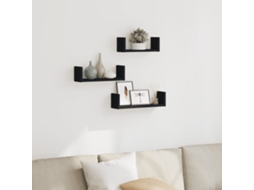 Vidaxl Prateleira De Parede 3 Pcs Derivados De Madeira Preto
