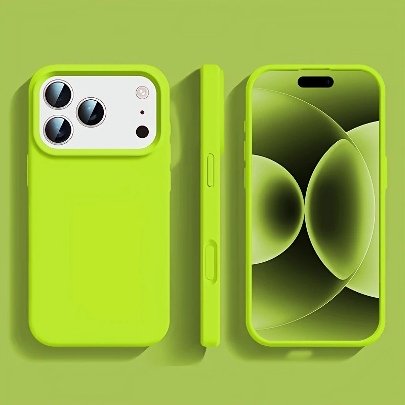 Capa De Silicone Verde Fluorescente Para Iphone 17, Capa Macia De Tpu À Prova De Choque.