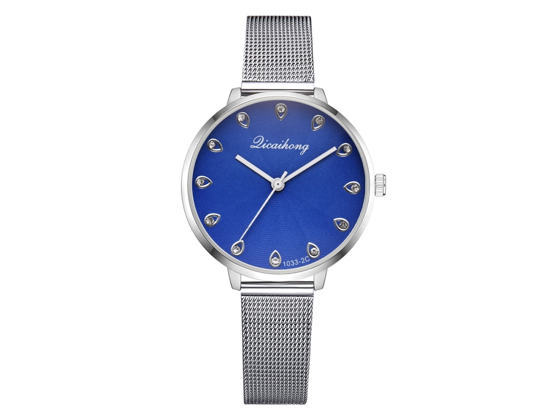 Relógio de Pulso Feminino Casual com Cristais e Pulseira de Liga em Azul