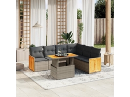 Vidaxl 7 Pcs Conjunto Sofás P/ Jardim C/ Almofadões Vime Pe Cinzento