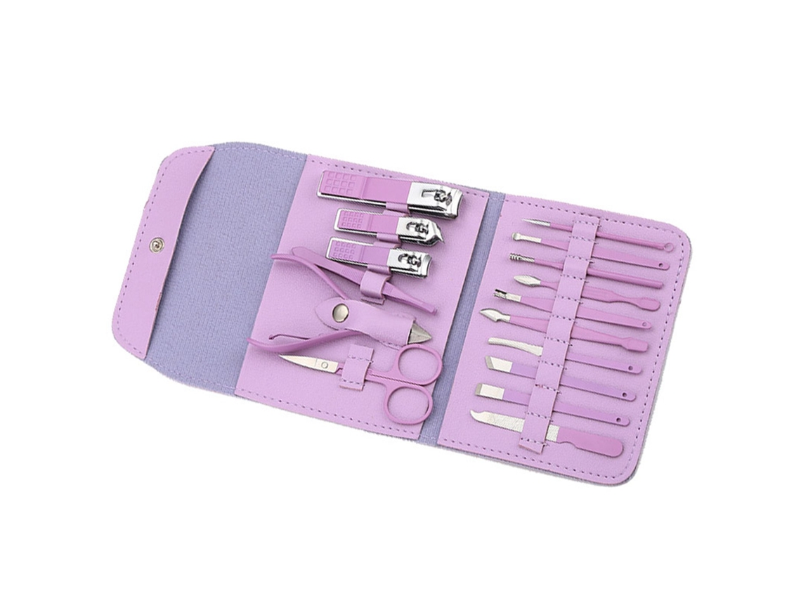 Kit De 16 Ferramentas De Manicure E Pedicure Em Aço Inoxidável Anti-ferrugem Portátil Para Mulheres E Meninas Roxo