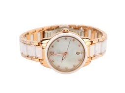 Relógio Feminino de Luxo com Cristais e Data Resistente À Água 30m Aço Inoxidável Bicolor