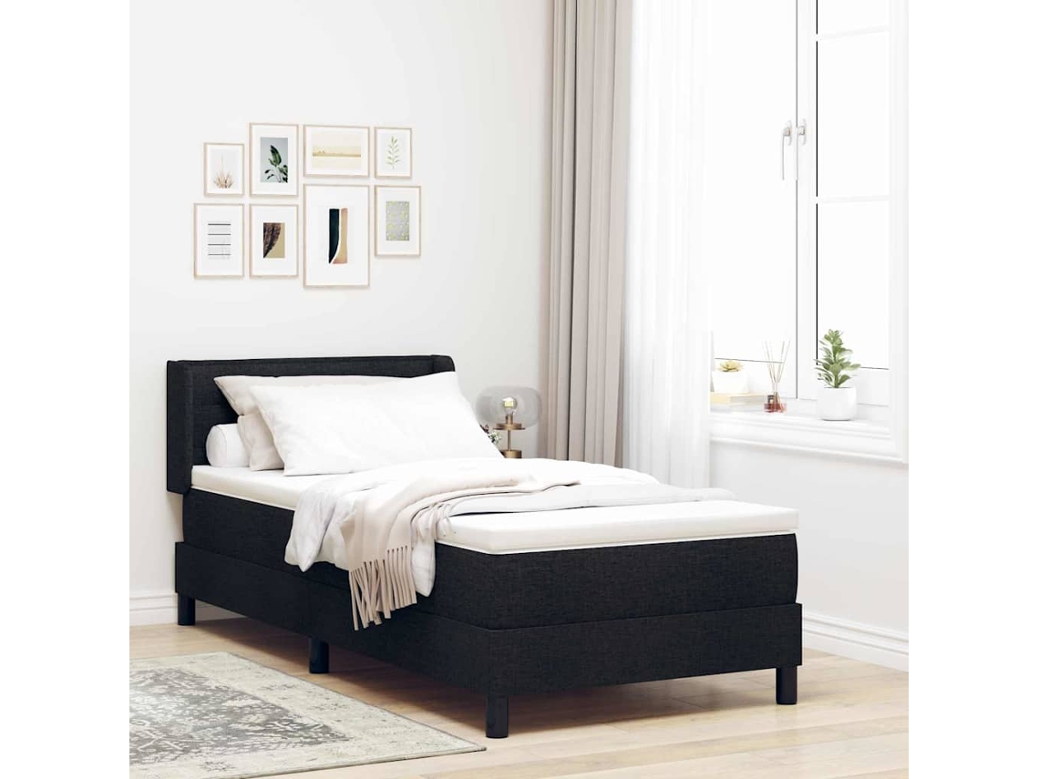 Vidaxl Cama Box Com Cabeceira Manual Preto 190 X 90 Cm Tecido