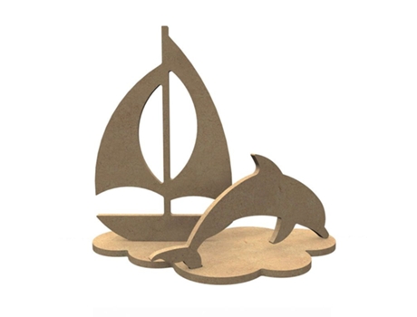 Decoração 3D em madeira MDF - Golfinho e barco Gomille