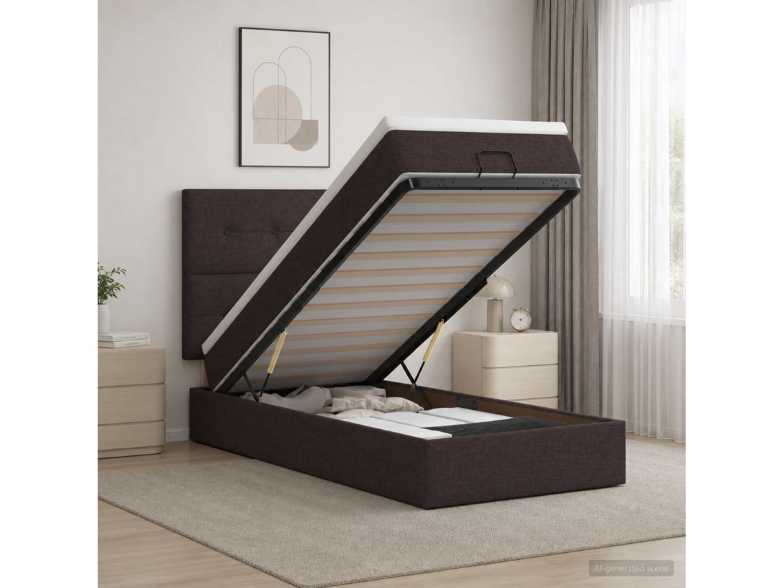 Vidaxl Cama Ottoman Com Colchão E Led Marrom Escuro 100 X 200 Cm