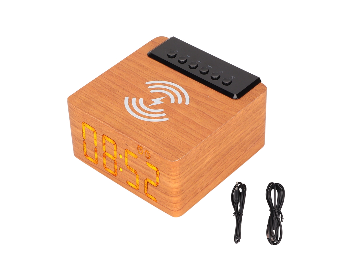 Caixa de Som Bluetooth com Despertador Relógio Carregamento Sem Fio EOOCOO