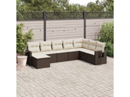 Vidaxl 8 Pcs Conjunto Sofás De Jardim C/ Almofadões Vime Pe Castanho