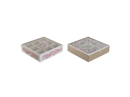 Caixa para Infusões HOME ESPRIT Branco Cor de Rosa Metal Cristal Madeira Mdf 24 X 24 X 6 5 Cm 2 Unidades