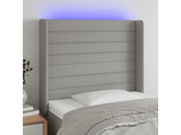 Cabecero con luces LED, tela, 93x16x118/128 cm, gris claro