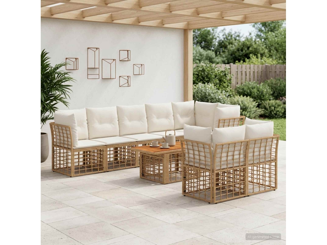 Vidaxl Conjunto De Sofá De Jardim 9 Unid. Natural E Branco Creme