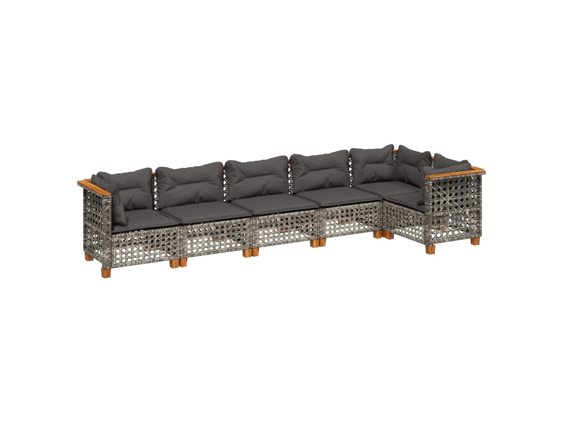 Maison Exclusive - 6 Pcs Conjunto Sofás De Jardim Com Almofadões Vime Cinzento