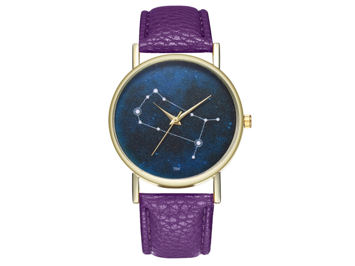Relógio de pulso Zhoulianfa Constellation Fashion Quartz para homens e mulheres com pulseira de couro PU (roxo)