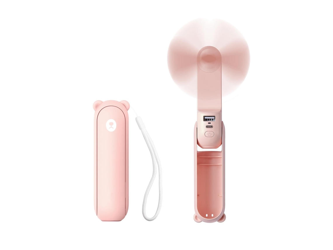 Mini Ventilador 3 Em 1 Usb 12-19h Power Bank Lanterna (rosa)