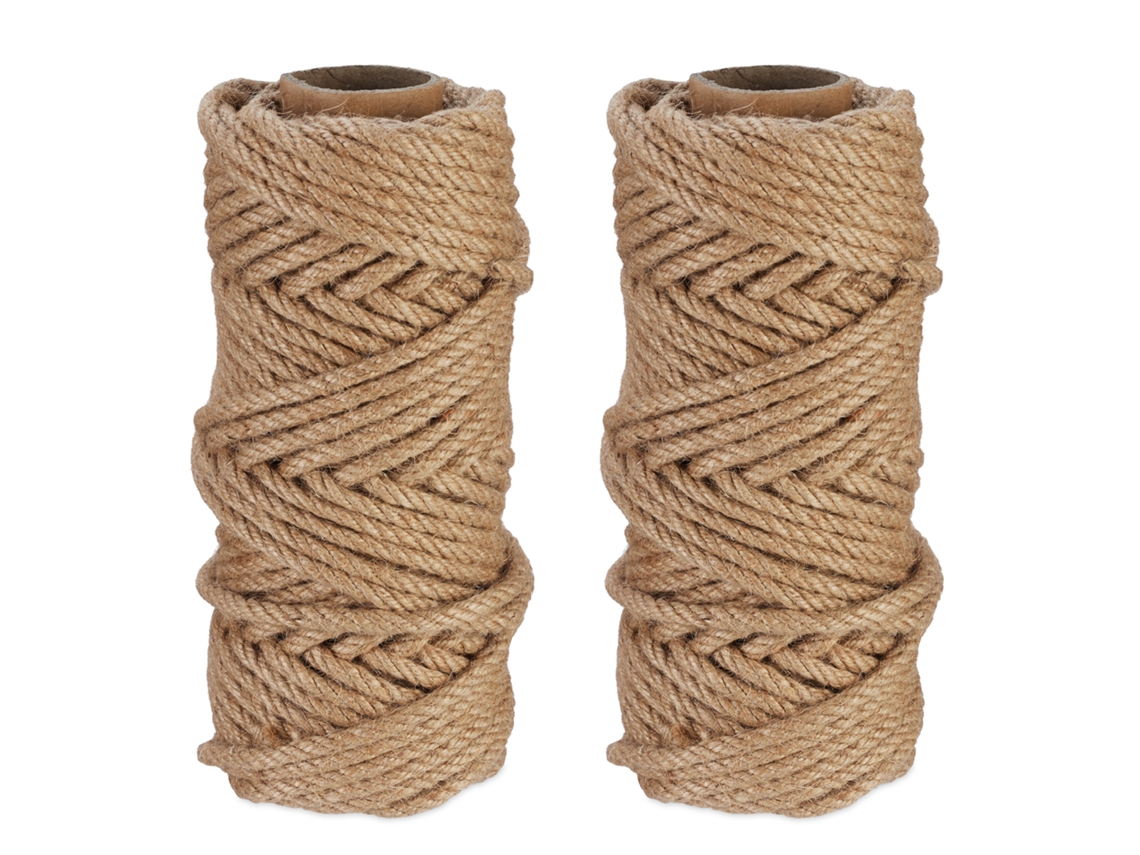 Corda de Juta 6 Mm, 2 Rolos de Corda de Juta com 30 M Cada, Biodegradável, Diy, Jardim, Embalagem, Natural RELAXDAYS