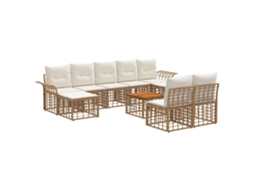 Vidaxl Conjunto de Sofás para Exterior 10 Pcs Natural e Branco Creme