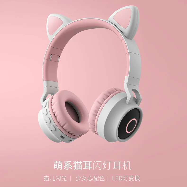 Fones De Ouvido Com Orelhas De Gato, Bluetooth, Sem Fio, Com Faixa De Luz Led E Microfone (cinza E Rosa).