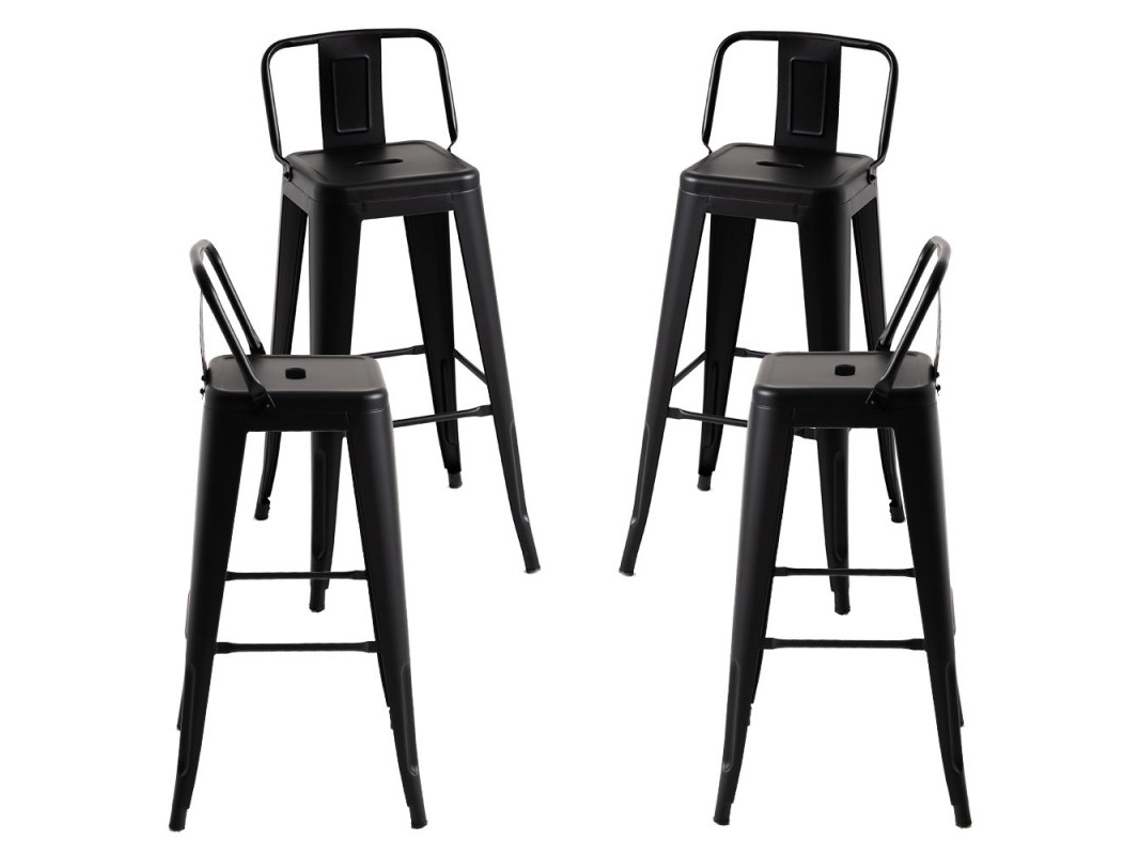 Pack 4 Bancos Torix Encosto 100 Cm - Preto Mate