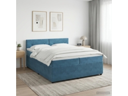 Vidaxl Cama Box Spring Com Colchão Azul Escuro 200 X 200 Cm Veludo