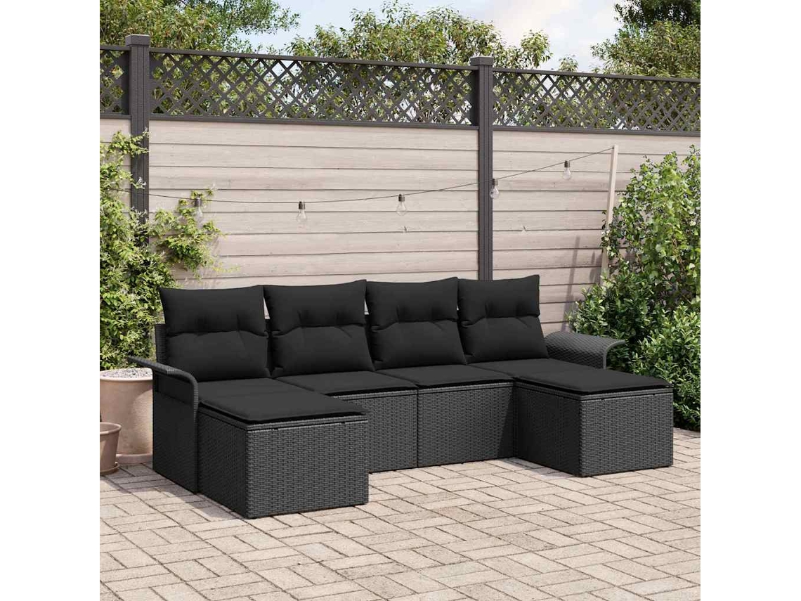 Vidaxl Conjunto De Sofá De Jardim 6 Unid. Preto Vime Pe