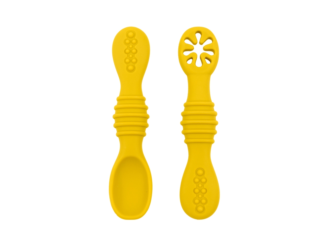 Conjunto de Talheres Infantis , Feito de Silicone de Qualidade Alimentar, com Colher Antiderrapante. MDUG (amarelo)