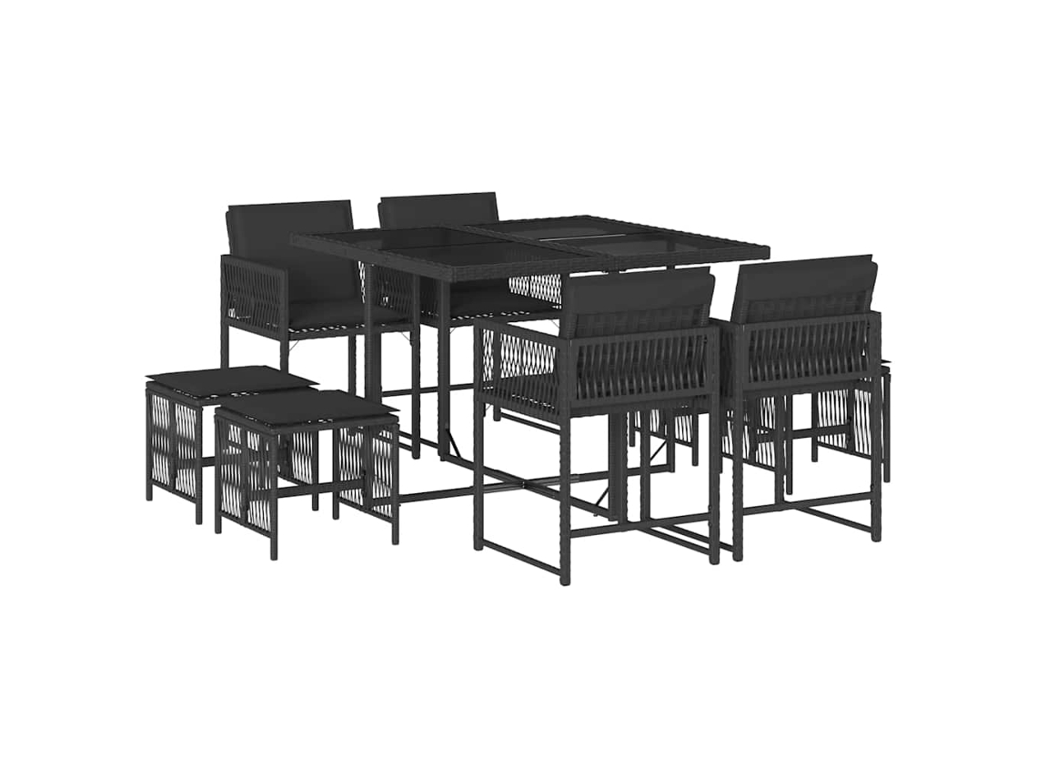 Conjunto de 9 Jantar para Jardim com Almofadões Vime Pe Preto MAISON EXCLUSIVE