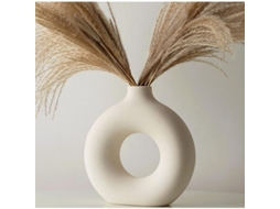 Vaso de Cerâmica Branco com Acessório para Sala e Quarto, Vaso para Flores Secas, Estilo Boho | S/MARCA