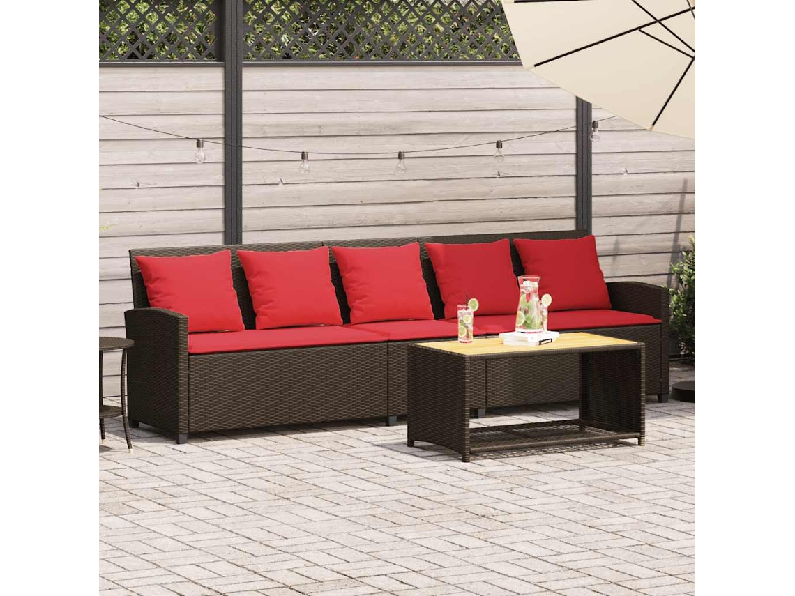 Vidaxl Sofá De Jardim Com Almofadões 5 Lugares Vime Pe Castanho