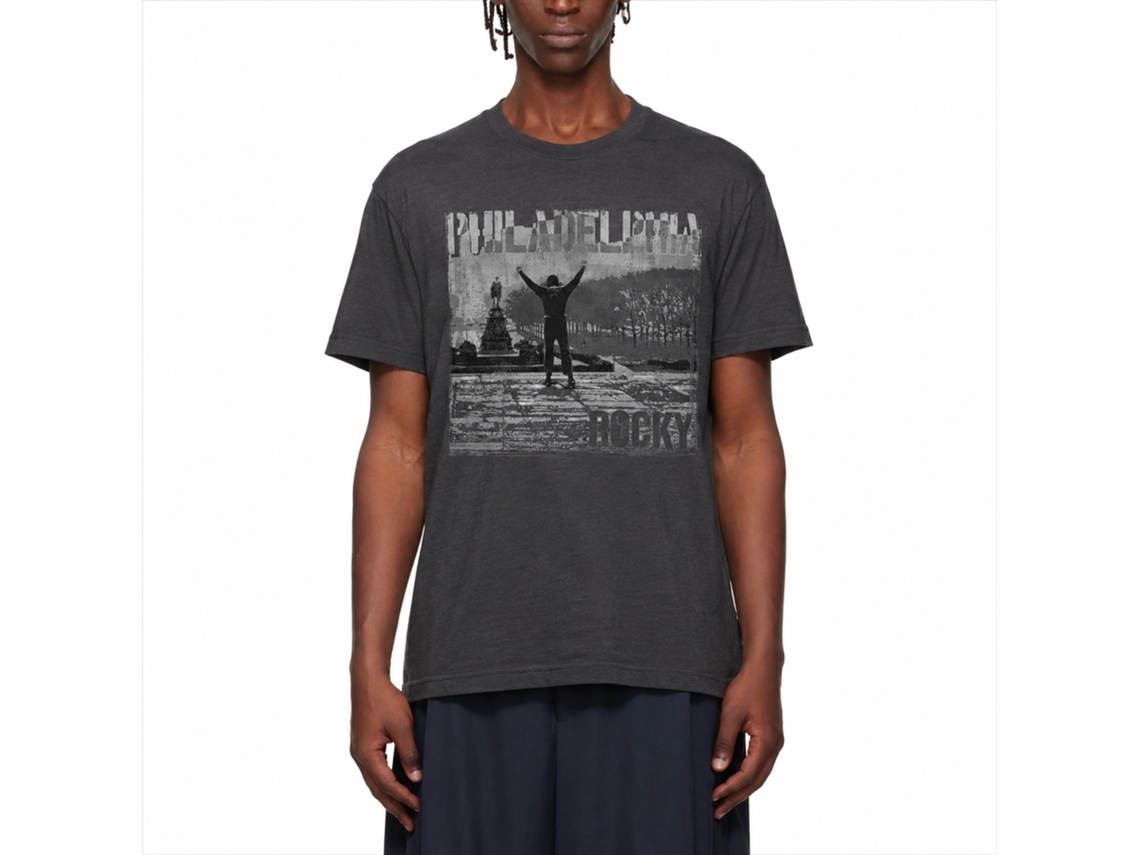 Rockinstone Rocky Movie Philadelphia Heather Black Adult T-shirt Size:xl
